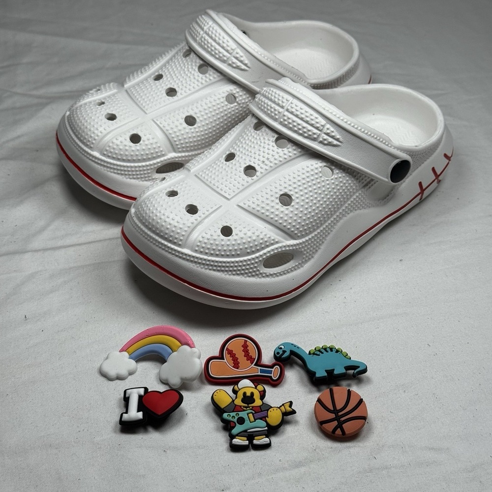 Kids White Clogs Size US 13 Slip On Sandals With Charms Lightweight
